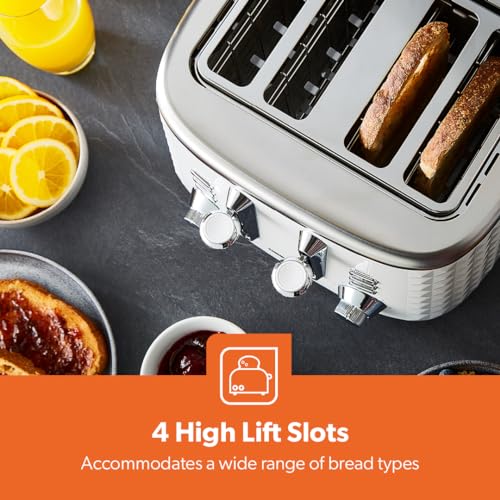 GEEPAS Argyle 4 Slice Toaster | 7 Browning Levels with Cancel Defrost Reheat | For Thin Small Bread Slice | 2 Independent Controls 2 Removable Crumb Trays High Lift | 2 Yr Warranty 1750W White - Image 4
