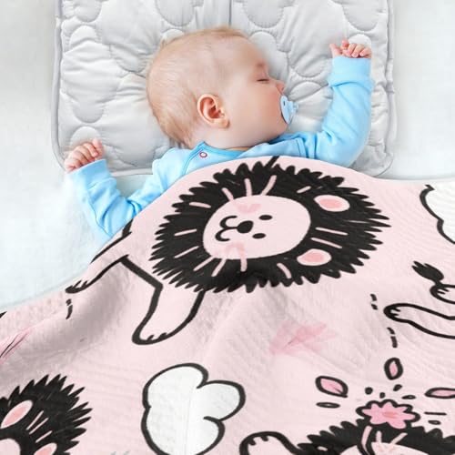 Custom Peach Cartoon Lion Cute Doodle Blankets for Babies Winter Cozy Personal Kitten Blanket for Nursery Stroller Crib 30x40in cobijas para ni?os4