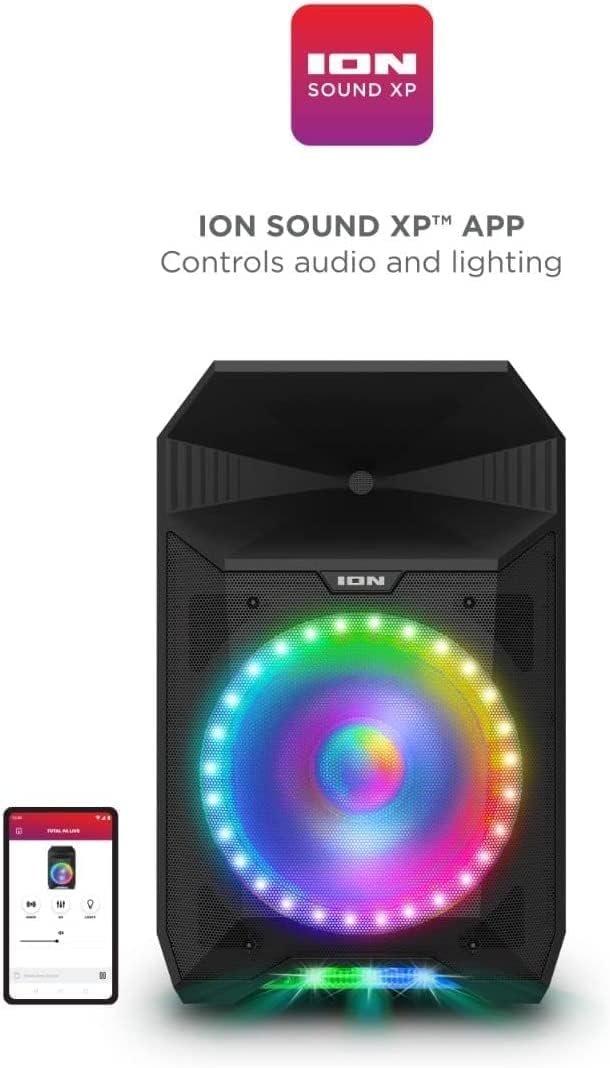 ION Audio PA LIVE 500-Watt Karaoke Party Speaker - Bright Robust and Clear Booming Sound with Brilliant Visual Effects and Microphone (Renewed)