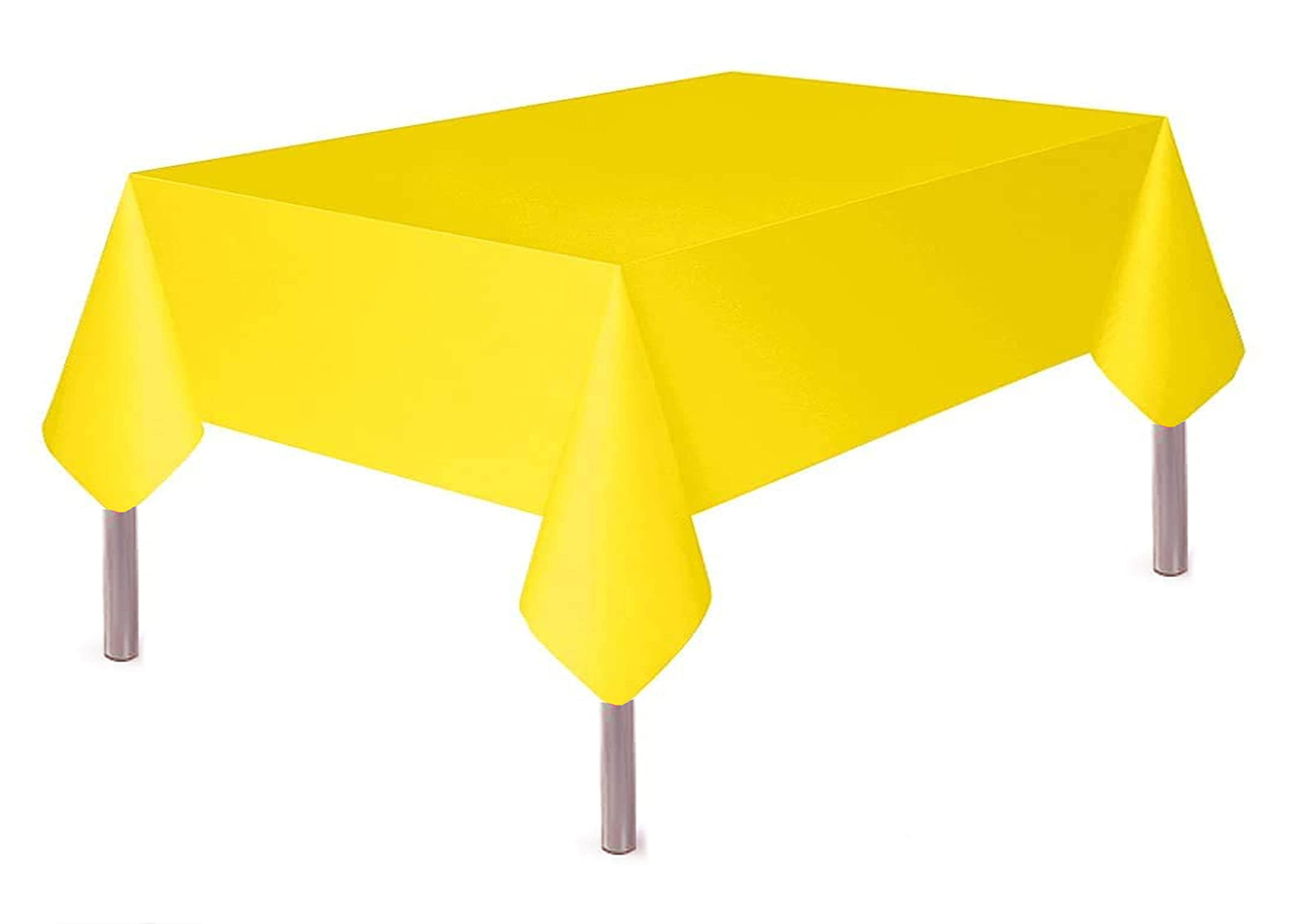 MARKQ Plastic Tablecloth for Rectangle Table 54" x 72" Disposable Table Cover for Bridal Shower Wedding Birthday Party Decorations (Yellow)