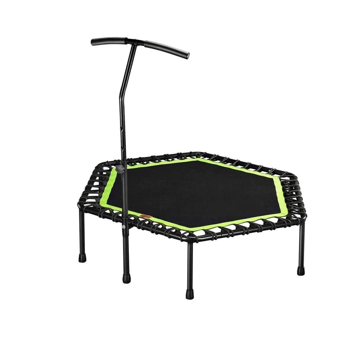 Foldable Trampoline, Mini Rebounder Trampoline with Adjustable Handle, Training Trampoline for Indoor/Garden/Workout Cardio, Max Load 330 lbs, Black & Green