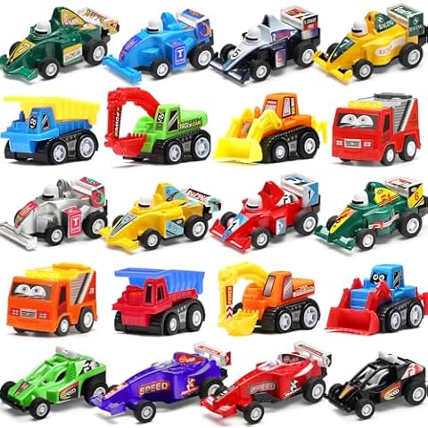 Pull Back Car, 20 Pcs Assorted Mini Truck Toy and Race Car Toy Kit Set, Play Construction Vehicle Playset for Boy Kid Child Party Favors Birthday Game Supplies Pinata Stuffers Easter Egg Hunt Fillers Cover