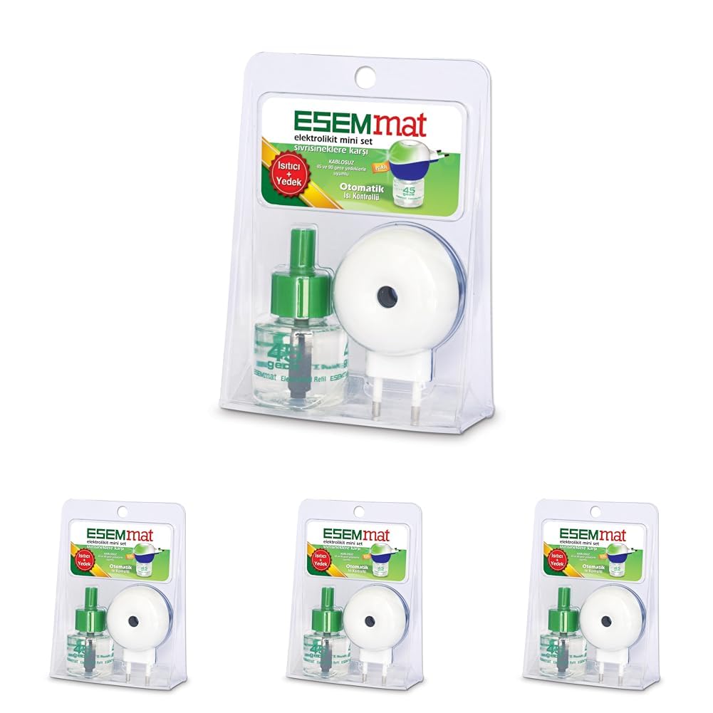 Esemmat Elektrolikit Mini Set Isıtıcı + Likit, Sivrisineklere Karşı Etkili (4 paketi)