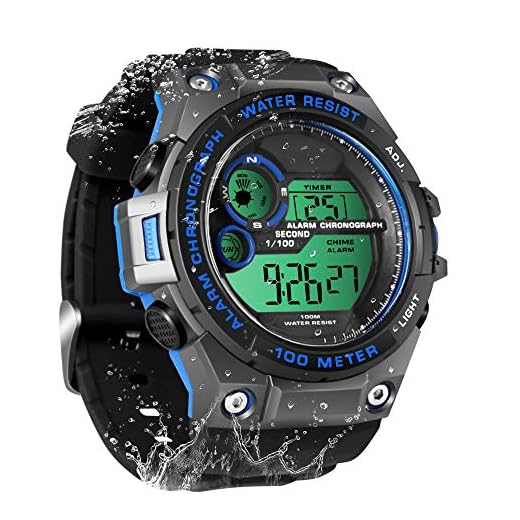 10 ATM wasserdichte Digitale Schwimmuhr Sporttaucheruhr mit Funktionen von Timer, Stoppuhr, Wecker, Dual Zeitzonenanzeige, 12/24 Stunden Format Wählbar