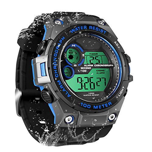TEKMAGIC Reloj Pulsera Deportivo Hombre Impermeable 100 Metros para Buceo y Nadar con Cronógrafo, Despertador, Hora Dual, Calendario, Formato de 12 o 24 Horas