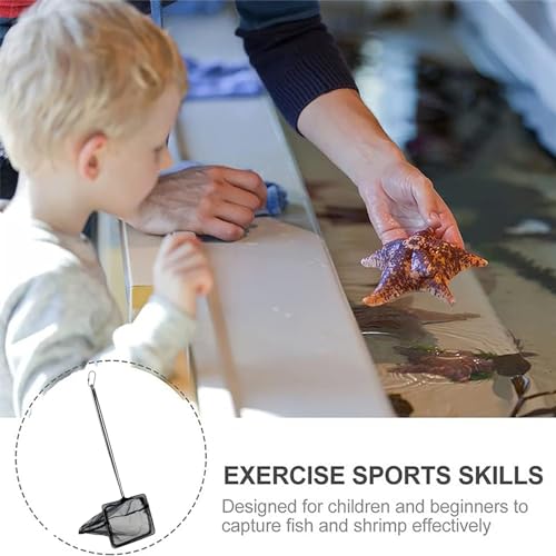 BUKYCAT Kescher Fischnetz, Aquarienkescher mit Teleskopstiel, aus Rostfreiem Stahl, zum Fangen von Kleinen Fischen und Garnelen und zur Reinigung des (Quadratisch, Schwarz)