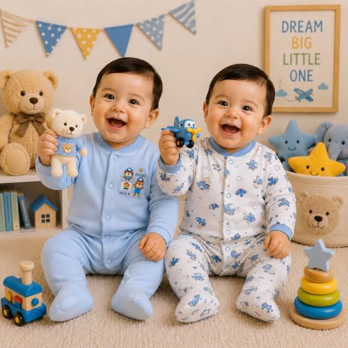 Image of EIO 100% Cotton Rompers Sleepsuits Jumpsuit Night Suits for Infants Newborn Baby Boys & Girls