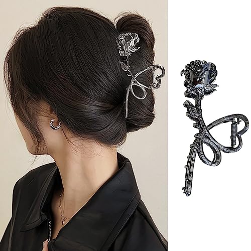 Flower Hair Claw Clips Metal Gunmetal Black Rose Hair Clips Large...