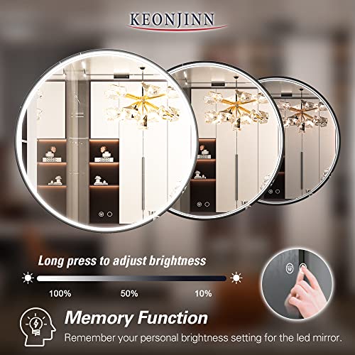 Keonjinn Led Mirror For Bathroom, 32 Inch Round Bathroom Mirror With Lights, Circle Black Metal Framed Frontlit Vanity Mirror, Wall Mounted Anti-Fog Dimmable Makeup Mirror For Bedroom, 6000K, Cri≥90 #TOP2