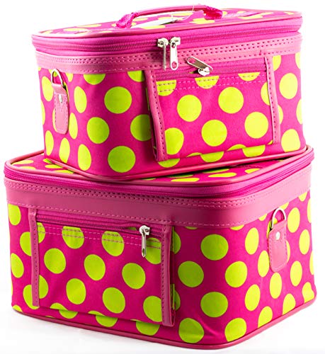 Uni Collections 2-Piece Make up Case Set (Polka Dots Pink & Green)
