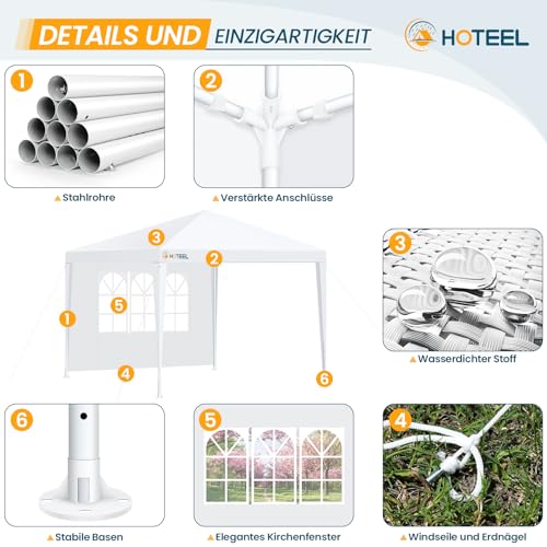 Image of HOTEEL 10'x10' Canopy Party Tent with 2 Removable Sidewalls, Waterproof Outdoor Shelter for Camping, Patio, Weddings & Events, Portable White Gazebo