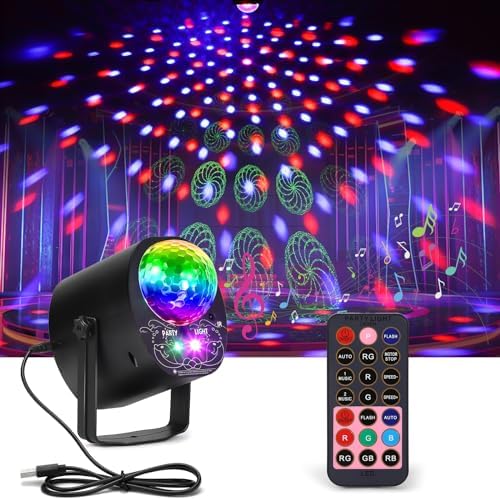 Litake LED ミラーボール ディスコライト 16色 RGB レザーライト 音声制御 リモコン付き 回転 クラブ パーティー ステージ イベント 舞台照明 家庭用