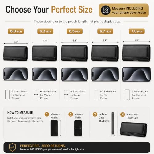 Image of TDG Pu Leather Belt Pouch Holster for Apple iPhone Smartphones & Mobiles (Display 5 to 6.7 inches) (iPhone 16 PRO Max - Black)