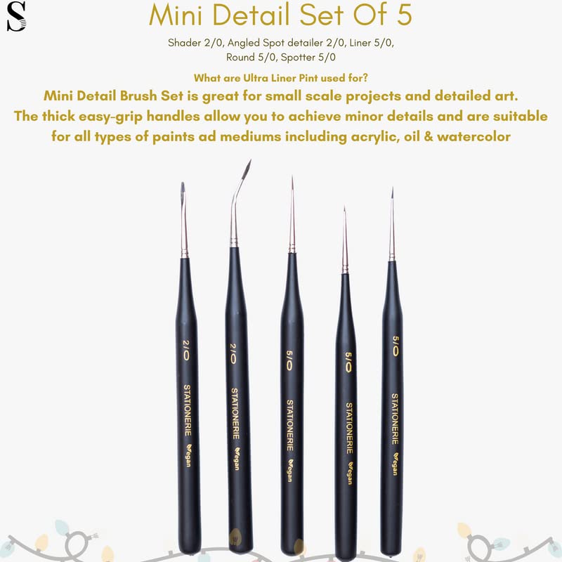 Image of Stationerie Paint Brushes Set /Handmade Professional Artist Painting Brush Set for Acrylic, Watercolor, & Gouache Painting with Brush Holder (Mini Detailers)