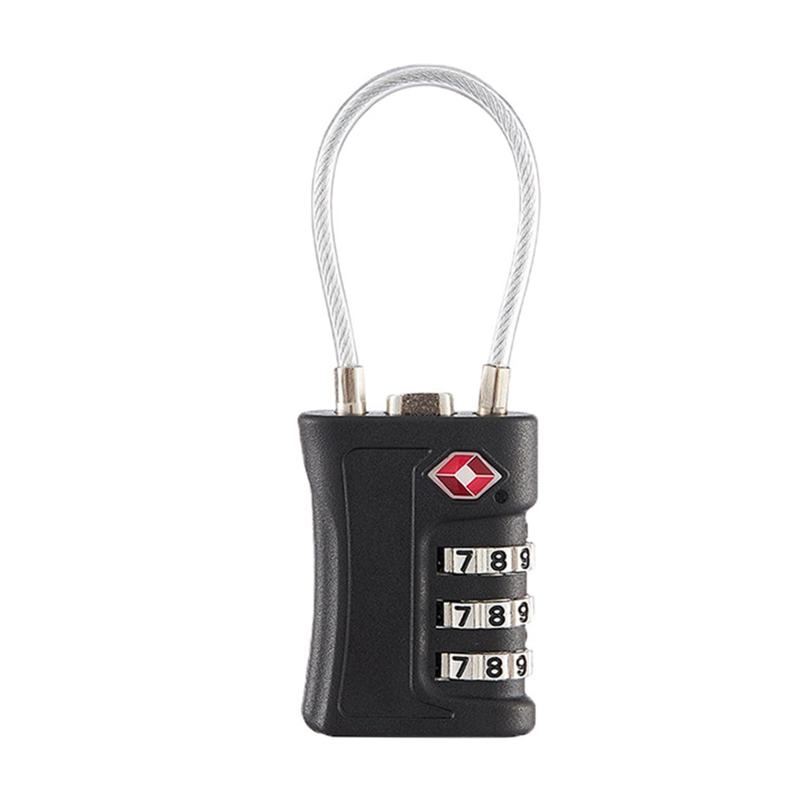 TSA Approved 3-Digit Combination Lock, Black Security Padlock with Steel Cable for Luggage, Gym Locker, Toolbox, Gate, Resettable Keyless Design