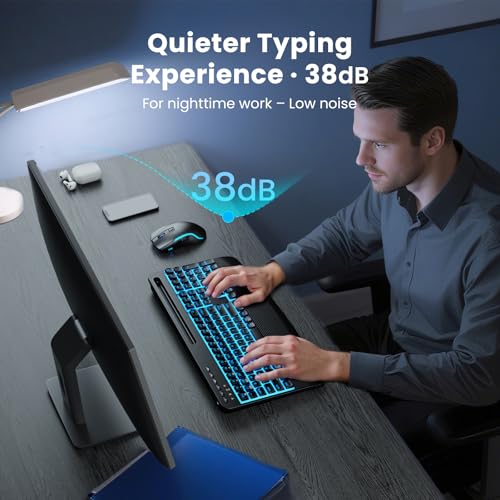 Image of SABLUTE Wireless Keyboard and Mouse Combo, Rechargeable 4000mAh Light up Quiet Keyboard with Wrist Rest & Phone Holder, Ergonomic Silent Typing for PC /Mac /Laptop /Windows /Chrome OS