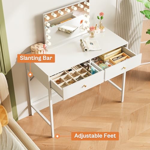 Image of SUPERJARE White Vanity Desk with Drawers, 31.5 inch Computer Desk