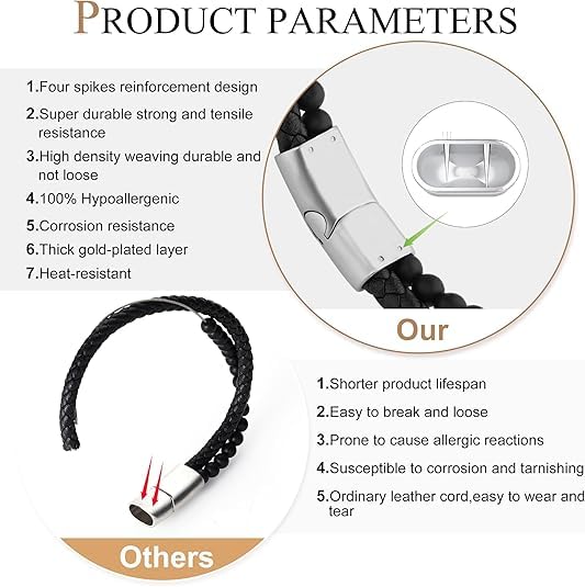 Mens Bracelet,Gifts for Men,Double-Row Black Braided Leather With Black Stainless Steel Jewelry Bracelets for Men, For Dad, Friends, Brother2
