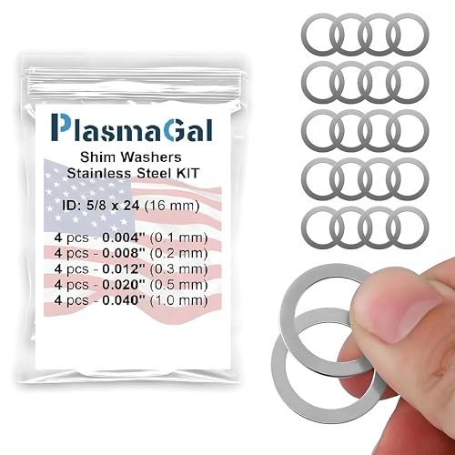 PlasmaGal - 5/8 x 24 Muzzle Shim Kit for .30/.308/7.62 & 300 BLK Calibers (20 Pieces) Stainless Steel Barrel Washers for Perfect Alignment (4 Units x 5 Thickness - 0.004”/0.008”/0.012”/0.020”/0.040”)