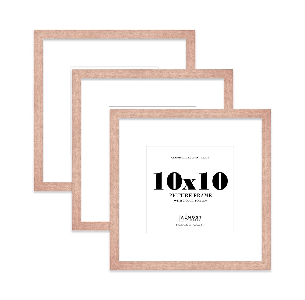 10x10 Bronze Picture Frame with Mount for 8x8 Photos, Prints - Modern Square Wall Frame, Set of 3
