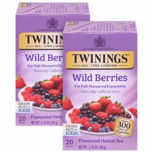 Twinings Wild Berries Herbal Tea Individually Wrapped Bags, 20 Count (Pack of 2), Full-Flavoured, Naturally Caffeine-Free, Enjoy Hot or Iced, 20 Teabags