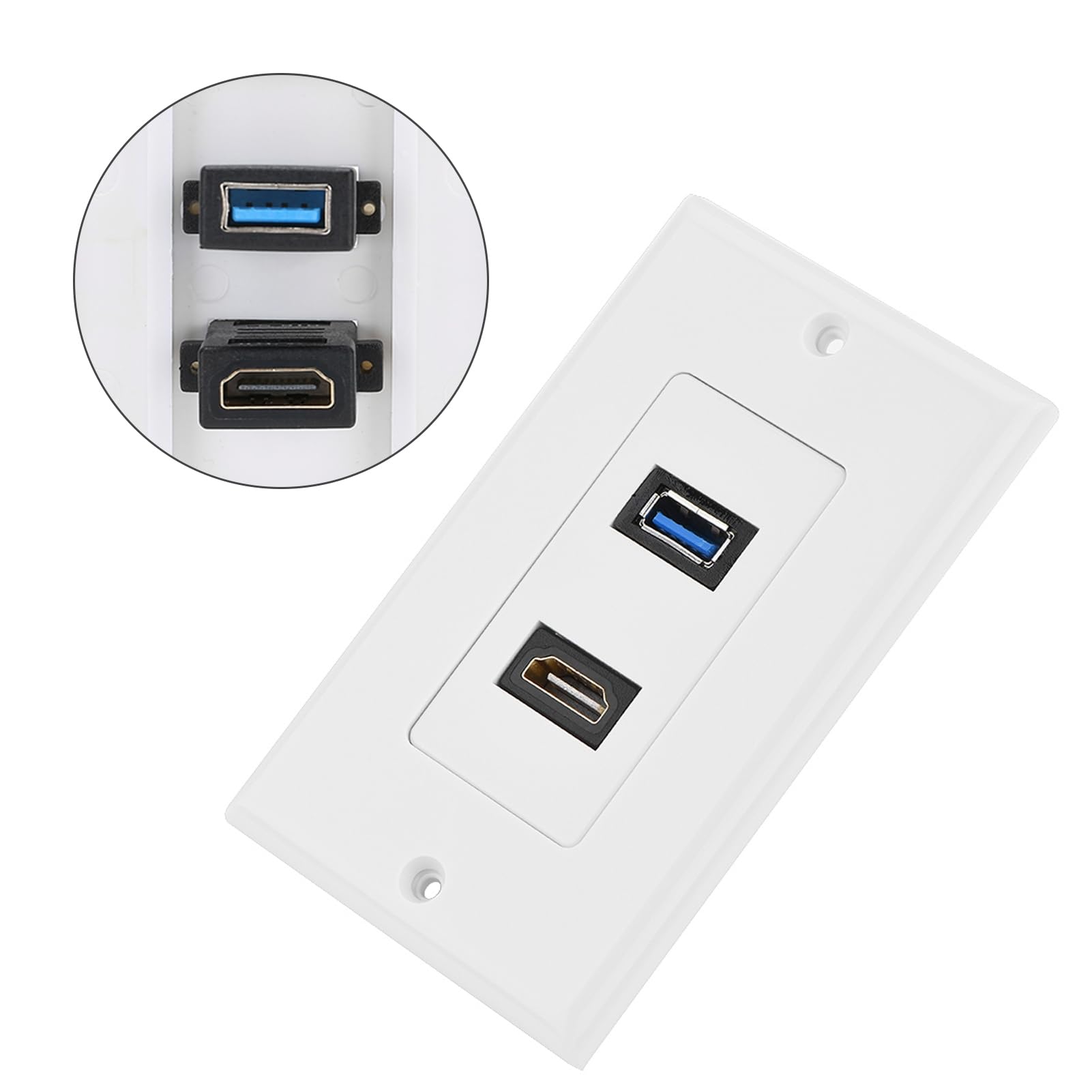 Haofy 2 porty HDMI, USB 3.0, gniazdo ścienne, płyta USB, ładowarka elektryczna, złącze kompozytowe audio, złącze wideo, złącze płyty ściennej, 2 w 1, wyjście, przedłużacz, biały