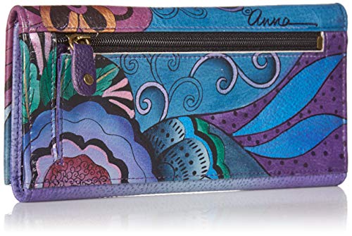 Anna by Anuschka Women's Hand-Painted Genuine Leather Three Fold Clutch - Tribal Potpourri Eggplant2