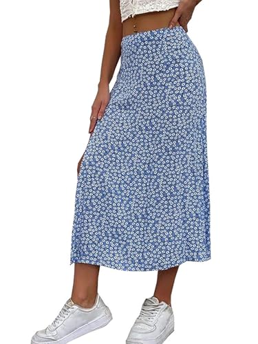 Women’s Pencil Skirt 2024 Summer Floral, Long Comfortable Casual Skirt with Side Slit4