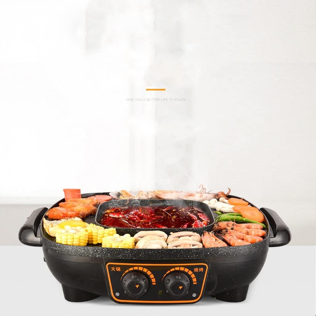 hot Pot Multifunctional Electric Shabu-Bake Oven Smoke-Free Non-Stick Electric Grill Shabu-Roasting One Teppanyaki Hot Pot stockpots (Size : 42cmx42cm)