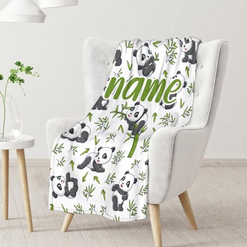 Mercuryelf Custom Panda Throw Blanket - Soft, Fuzzy & Warm - 60x80 Inches Flannel Blankets for Bed, Couch - White Aesthetic Throws Gift for Adults