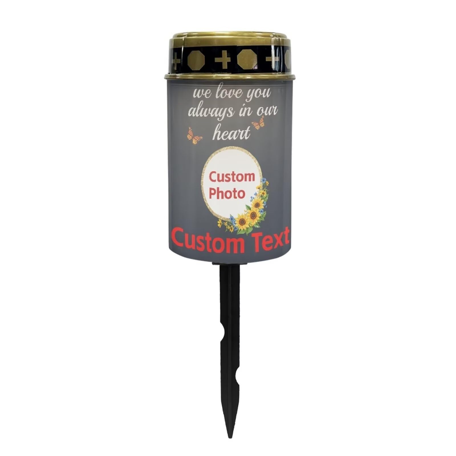 Customizable Photograph Text Black Waterproof Solar Light Flameless Candle Automatic Landscape Path Light Outdoor Grave Decor