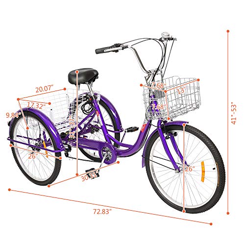 PEXMOR Adult Tricycle 7 Speed, 24/26 Inch 3 Wheel Bikes