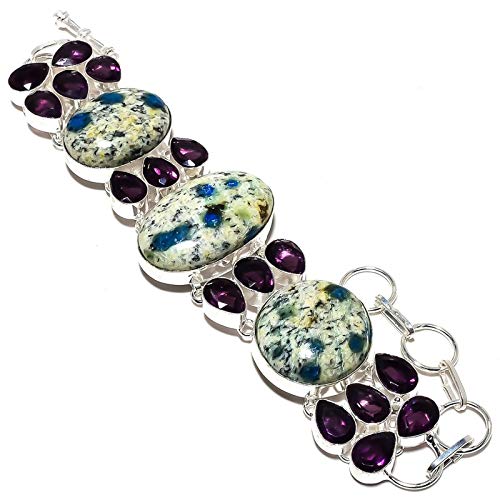 Bracelet agate dendritique grise et améthyste du Brésil fait main en argent