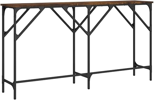Miniatura 7 de vidaXL Mesa de consola de roble ahumado con marco de metal, sofá de madera de ingeniería industrial para entradasala de estar