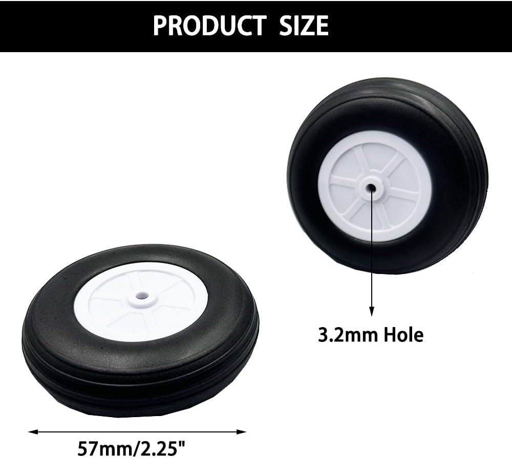 5PCS RC Airplane Light Sponge Tire with Plastic Hub for RC Plane Helicopter DIY Model Plane Wheel Replace Parts (2.25 Inch)