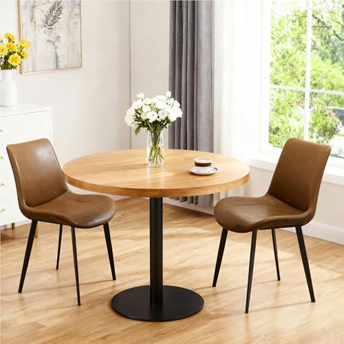 Image of Modern Dining Chairs Set of 2, PU Leather Dining Room Chairs, Upholstered Kitchen Chairs with Ergonomic Backrest & Sturdy Metal Legs, Perfect for Dining Room, Living Room, Brown