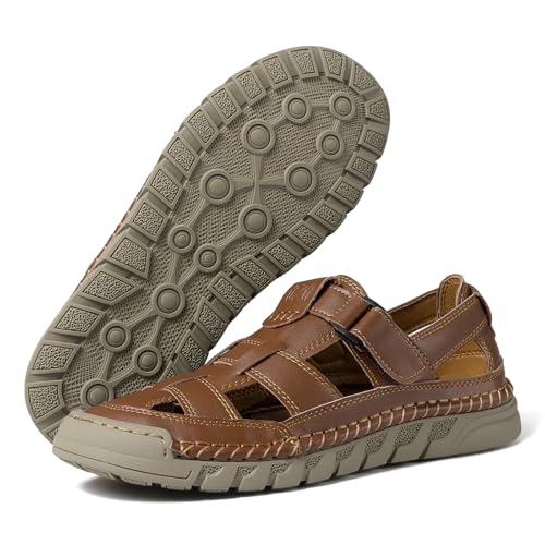 Image of Men Closed Toe Casual Sandals - Lightweight Leather Sandals Breathable Walking Shoes For Daily or Outdoor Travel