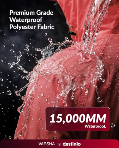 Image of Destinio Rain Coat for Men Waterproof with Hood, Thick Polyester, Leak Proof, Premium Zipper, Raincoat for Bike Riding, Double Layer Rain Suit for Riders, Rainwear Set