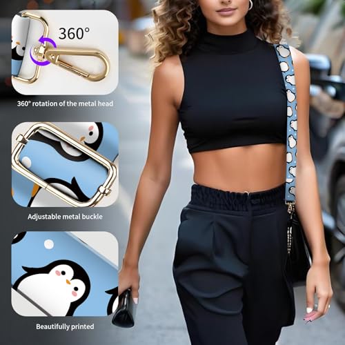 Image of Wide Purse Strap Replacement Crossbody, Funny Shoulder Strap Adjustable, Cute Bag Strap for Women Guitar Purses Cute Blue Penguin