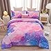 A Nice Night Galaxy Bedding Sets Outer Space Comforter 3D Printed Space Quilt Set Twin 6Pcs Glitter Pink,for Children Boy Girl Teen Kids