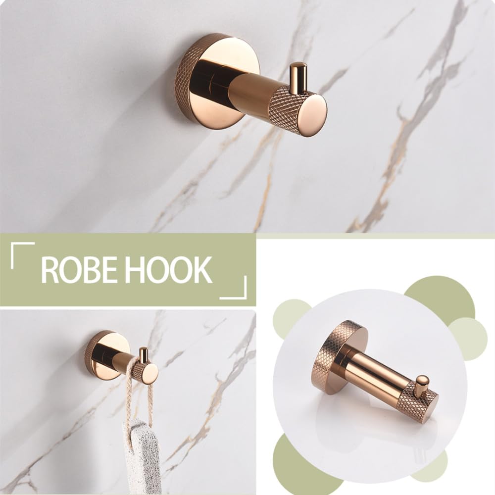Juego de Accesorios de baño de Oro Rosa, Cromado, Dorado Cepillado, Soporte para Toallas de Mano montado en la Pared, Soporte para Rollo de Papel higiénico, Gancho para Albornoz, RG, Gancho de 4