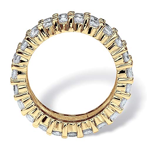 14K Yellow Gold over Sterling Silver Baguette Cut and Round Cubic Zirconia Triple Row Eternity Ring2