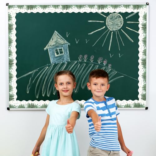 Image of BeYumi Forest Mountain Border Trim - 65ft Back to School Sage Green Watercolor Forest Wonderland Rolled Border Trim Green Mountain Bulletin Board Party School Classroom Office Chalkboard Home Decor
