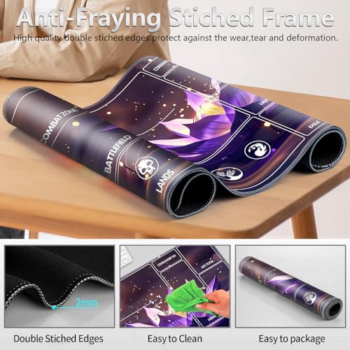 Image of for MTG Playmat with Card Storage Bag,Non-Slip Rubber Base & Smooth Surface 24x14in,Beginner-Friendly Magic Mat for Commander Deck,Purple Lotus Flower-1