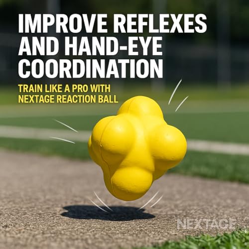 Image of Nextage Rubber Reaction Ball - High Bounce Reflex Sports Training Equipment, Agility Speed Hand Eye Coordination, Bouncing Multi Directional Reaction Ball for Cricket Boxing Badminton Tennis
