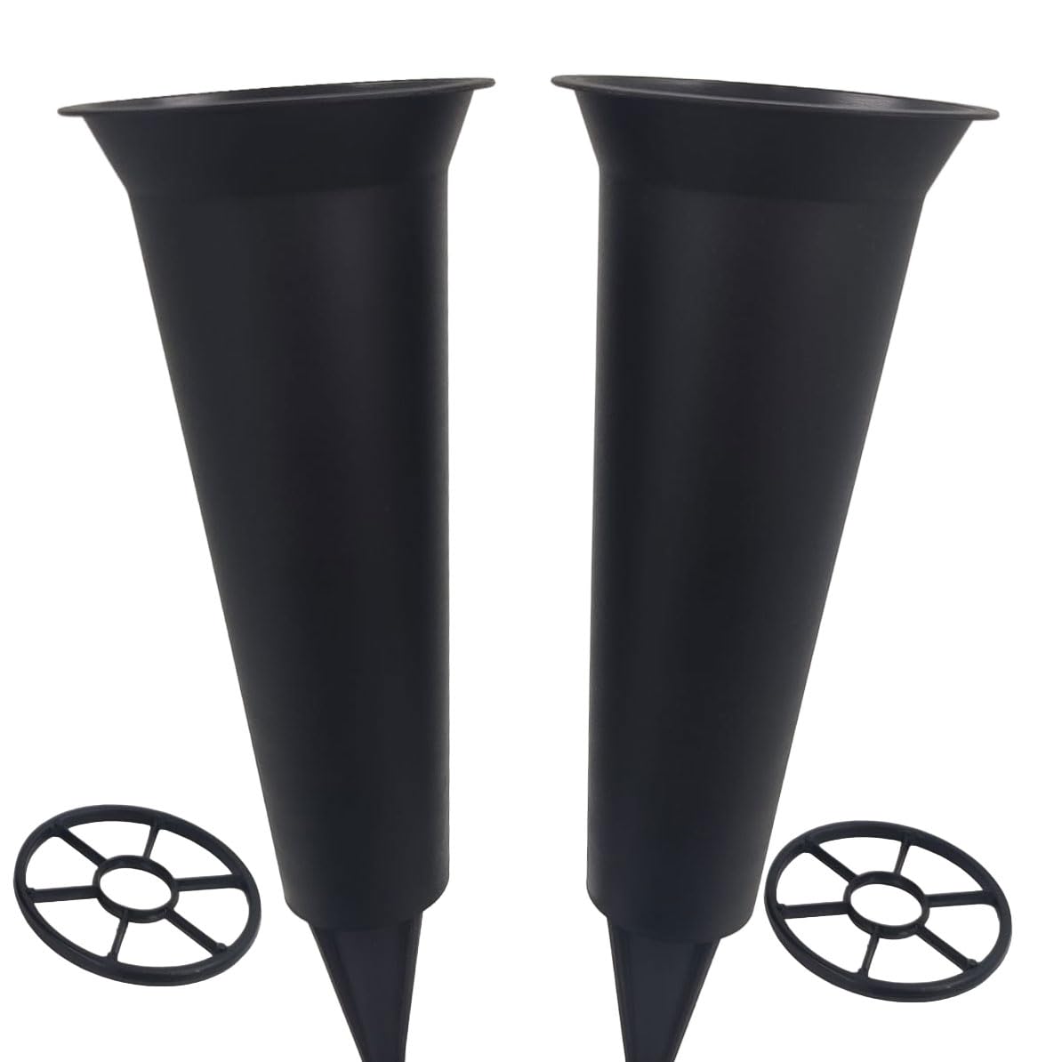 Angraves Black Set Of 2 Plain Spiked Memorial Grave Flower Vases