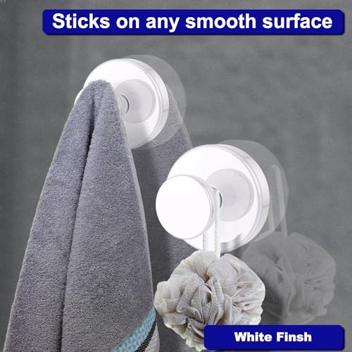 Image of Bntuk Suction Cup Hooks for Shower, Removable Towel Hooks for Bathroom Window Glass Door Wall, Bath Robe Looafh Hook for Hanging - 2 Pack, White
