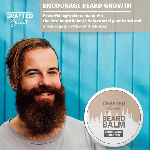 Crafted Beards - Beard Balm - Beard Wax - Mustache Wax - Light Hold - For A Softer, Smoother, Moisturized Beard - Made With All-Natural And Organic Ingredients - Leave In Conditioner (Sandalwood Bourbon) #TOP3