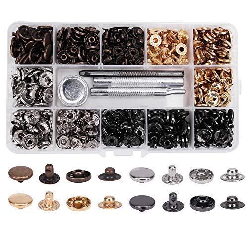 100 botones de metal con caja de almacenamiento, Craftsman168 botones vaqueros de repuesto de metal con oro, plata, bronce, negro 4 estilos