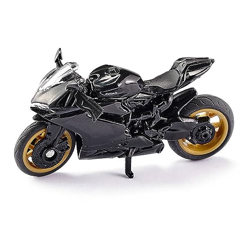Siku 1601, Ducati Panigale 1299 Motorrad mit Tape und Verkehrsschild, Schwarz, Metall/Kunststoff, Bereifung aus Gummi
